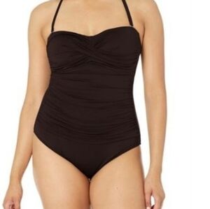 Anne Cole Women's Twist Front Shirred One Piece Swimsuit, Black, 10